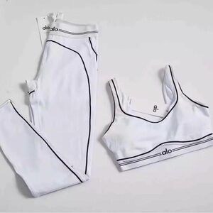 ALO Yoga White Sports Bra and Leggings Set